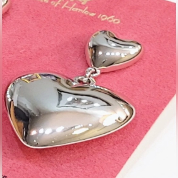 NWT 💖 HOUSE OF HARLOW 1960 Silver Tone Double Puffy Hollow Hearts Earrings - Picture 7 of 7